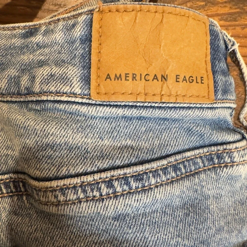 American Eagle Double Waist Band Baggy Straight Jeans Light Wash Size 0 Mom Jean